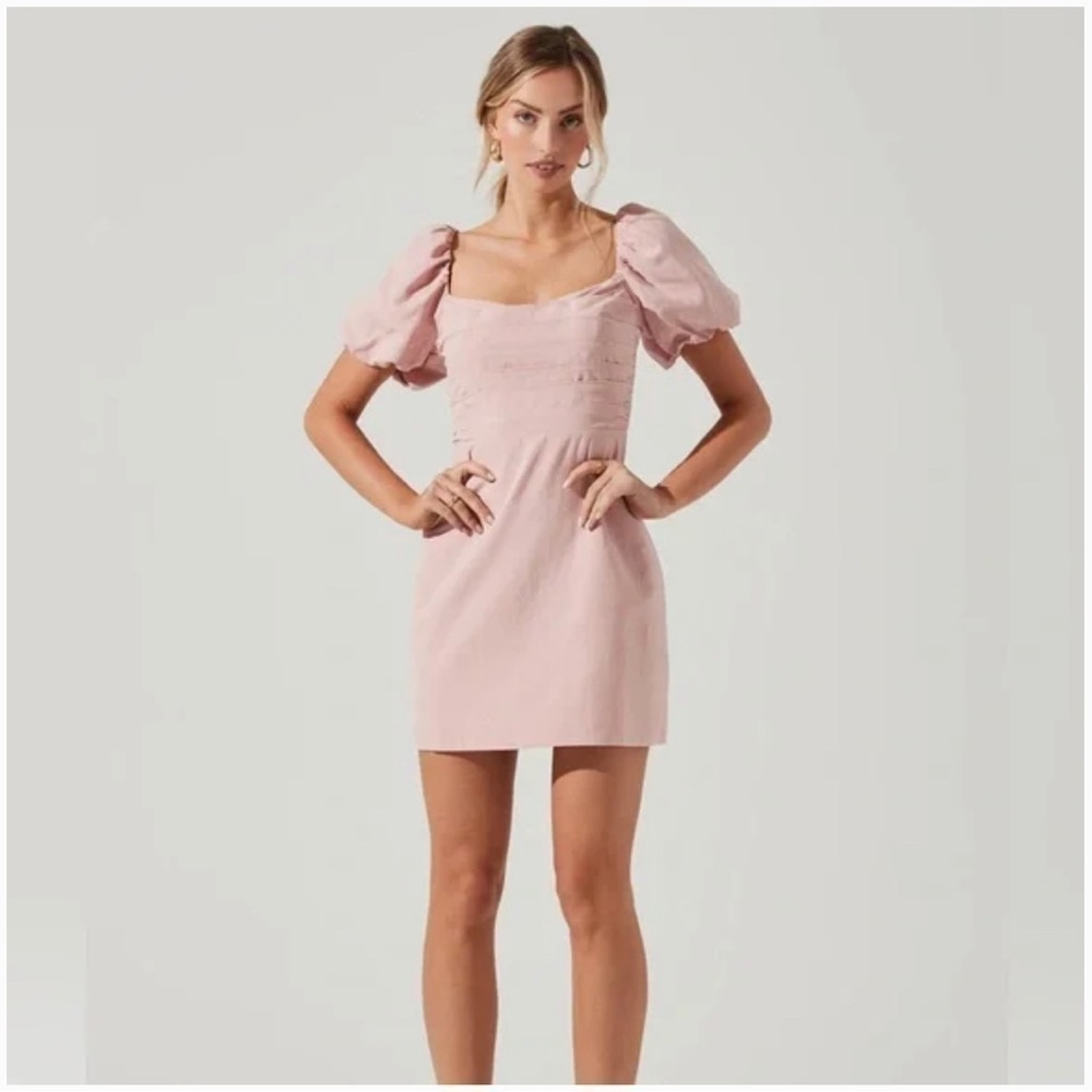 NEW Astr the label dusty Pink linen PLEAT FRONT MINI DRESS